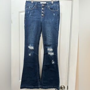 KanCan Dark Blue Distressed Flare Jeans
